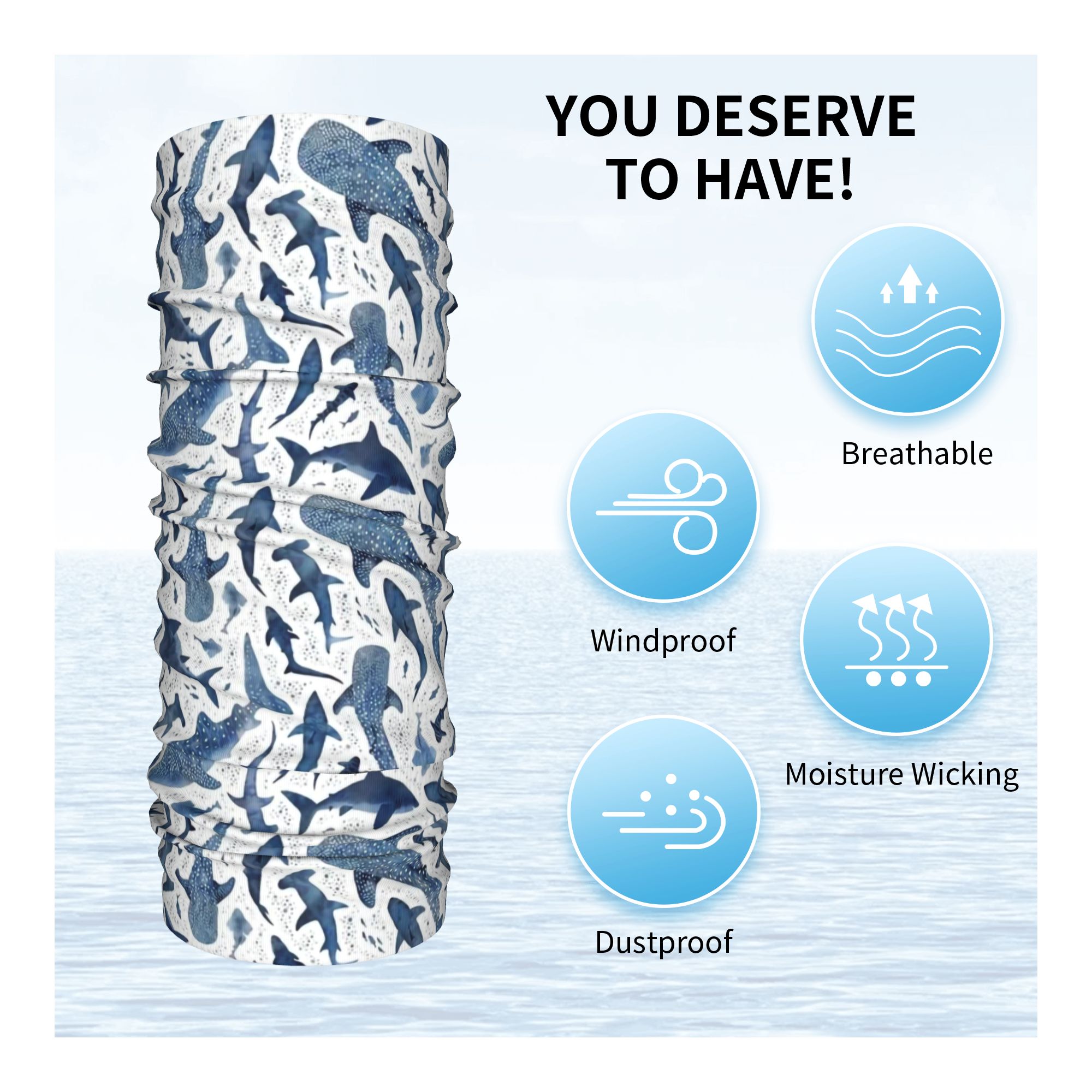 Custom Blue Watercolour Shark  - Neck Gaiter Face Cover recensione e prezzo
