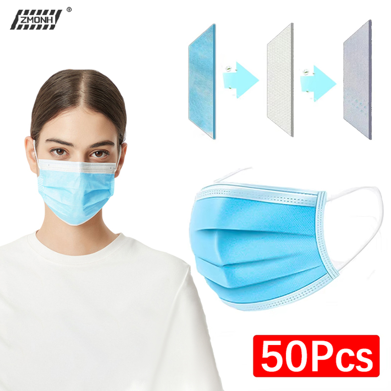 [H]50Pcs 3-layer Mask Face Mas - Disposable Mask Blue recensione e prezzo